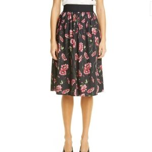 Adam Lippes Floral Print Elastic Waist Poplin Preppy Midi Skirt Wedding Party S